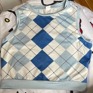 SHEIN Argyle Knit Tank Top Blue White